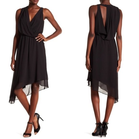 Haute Hippie Black Asymmetrical Hem Surplice Neck Dress S - Picture 2 of 9